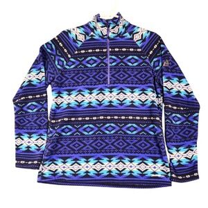 Eddie Bauer First Ascent Fleece Pullover‎ Aztec Tribal Print Purple Blue L